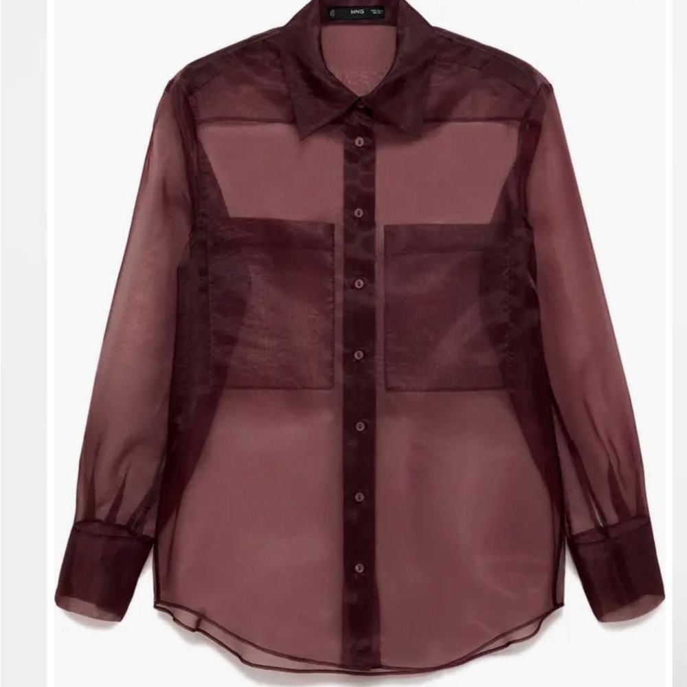 Mango Burgundy Sheer Organza Blouse